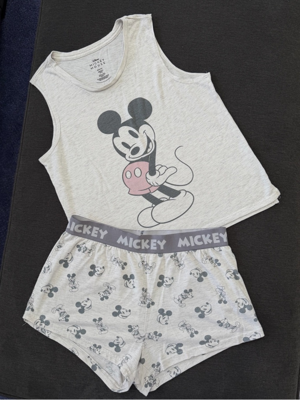 Disney Light Gray and Pink Mickey Tank & Shorts Sleep Set